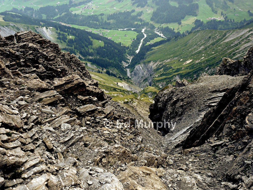 Looking down the long couloir on the Gs&uuml;r