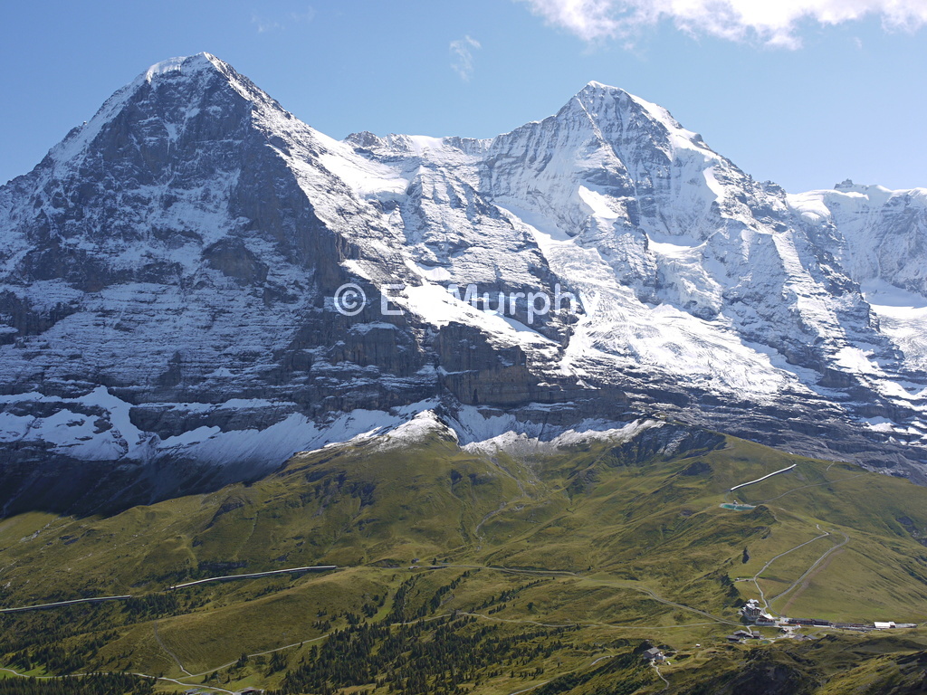 The Eiger and the M&ouml;nch (4099 M.) from the Tschuggen summit