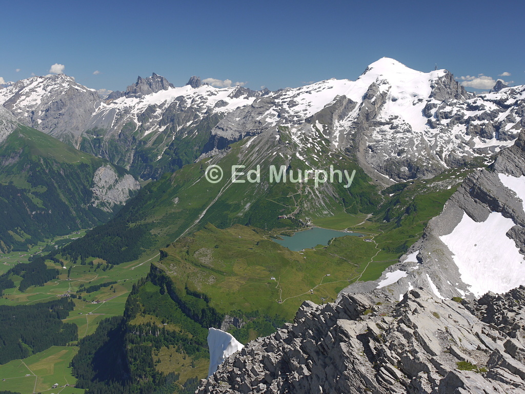 The Tr&uuml;bsee and the Titlis from the summit of the Hutstock