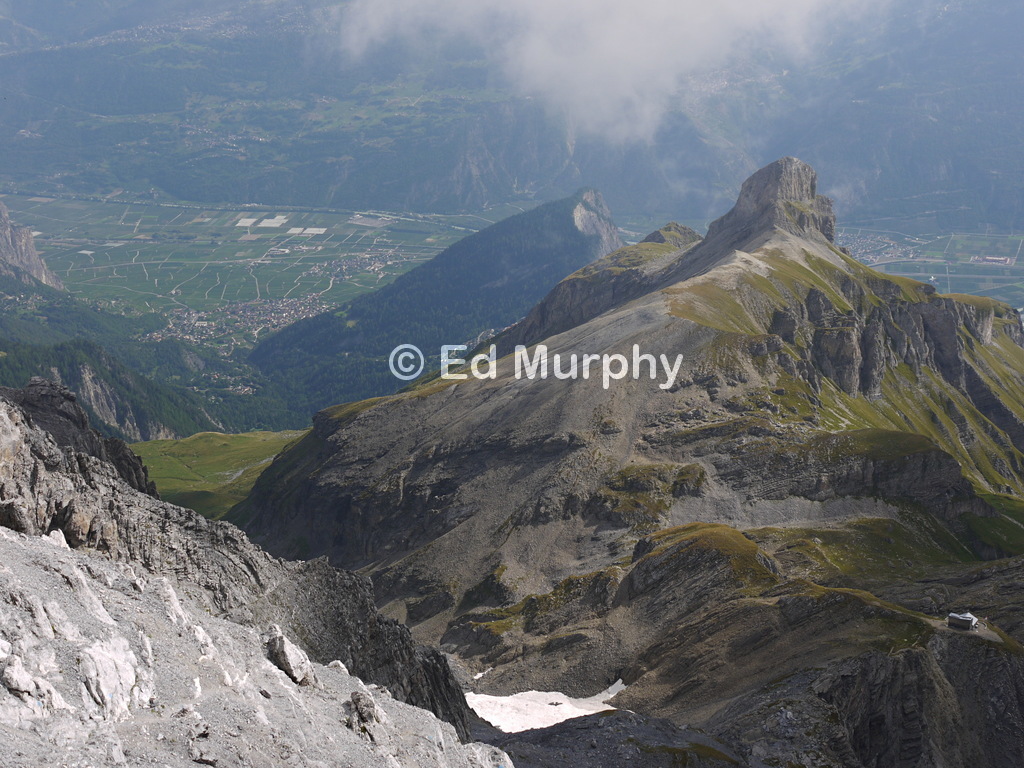 The Rh&ocirc;ne Valley and the Rambert Hut from the summit of the Grand Muveran