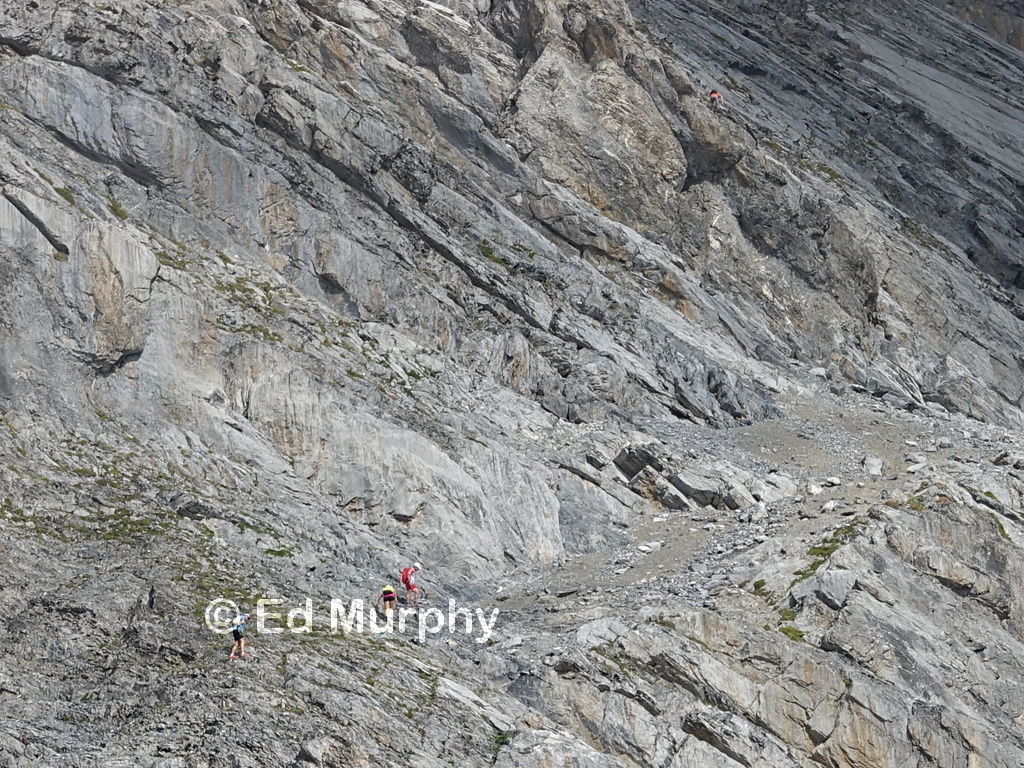 Walkers beginning the ascent of the Grand Muveran