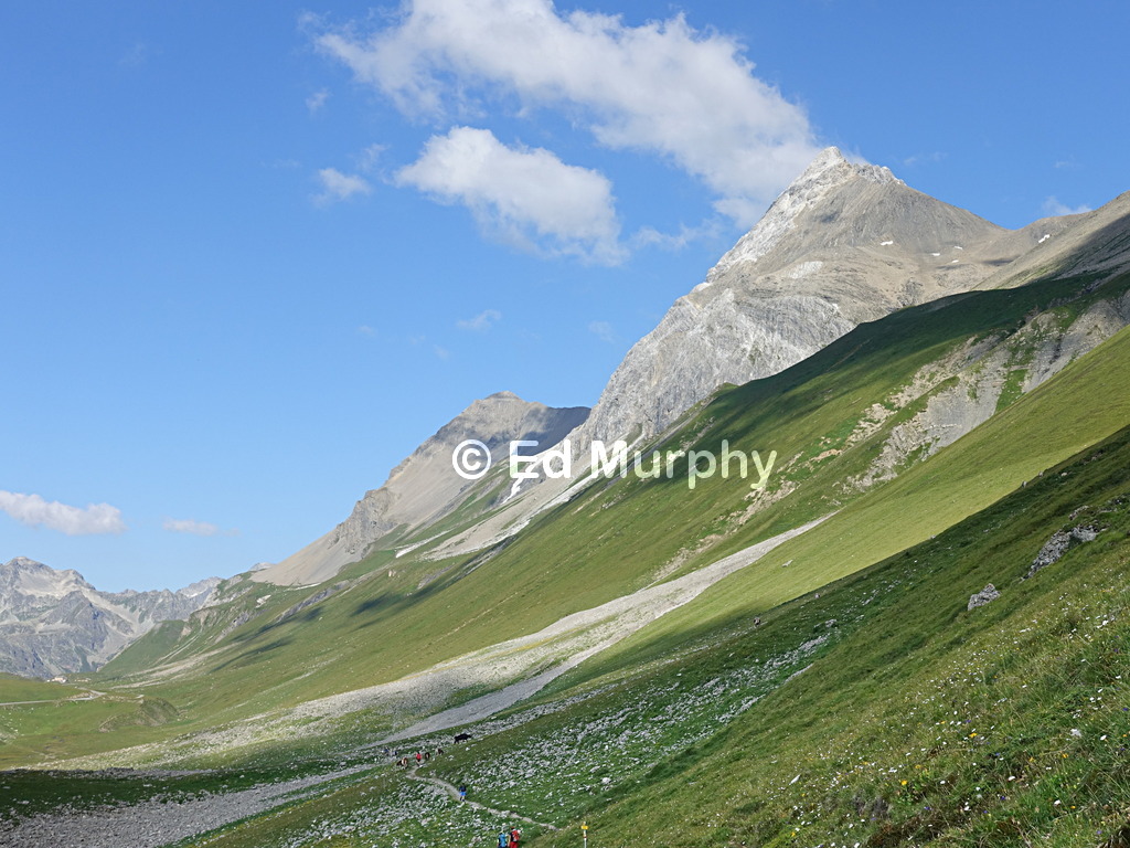 Piz Blaisun and Piz &Uuml;ertsch (behind) from the Albula Pass road