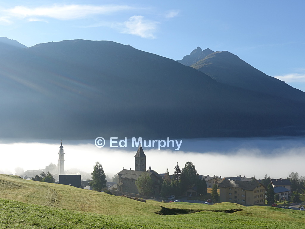 Morning fog at Samedan in the Upper Engadine