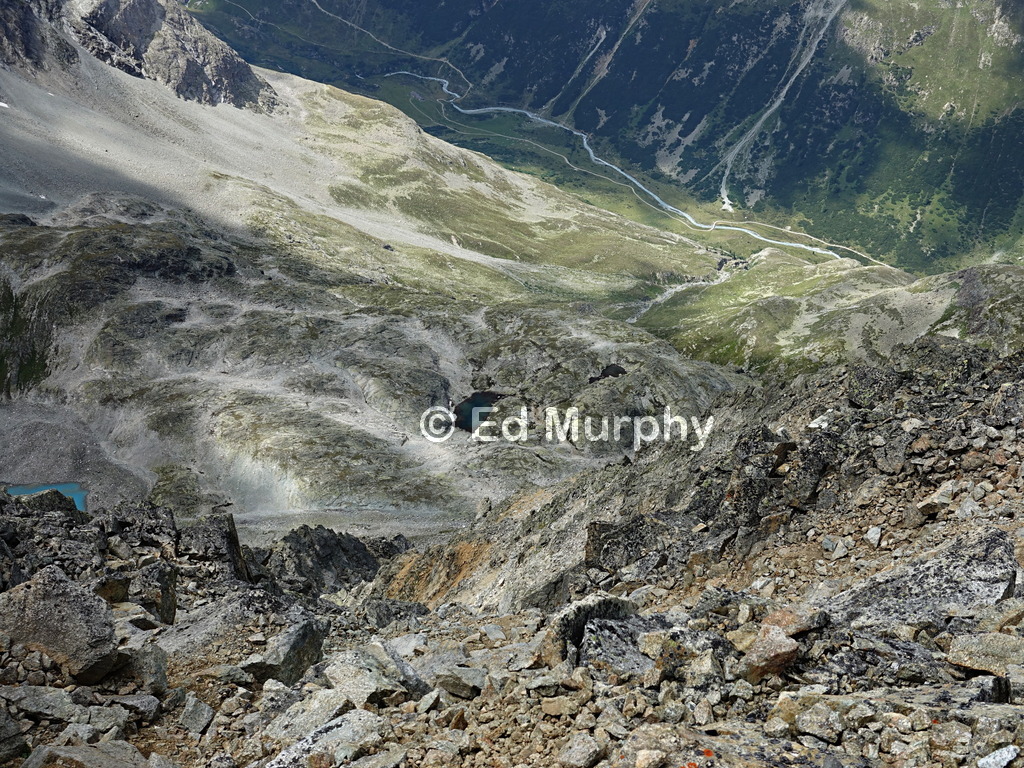 View down to Suvretta Alp and the Val Bever from Piz Ot