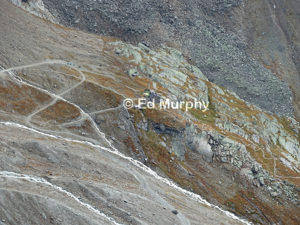 The Weissmies Hut seen from the summit of the Jegihorn