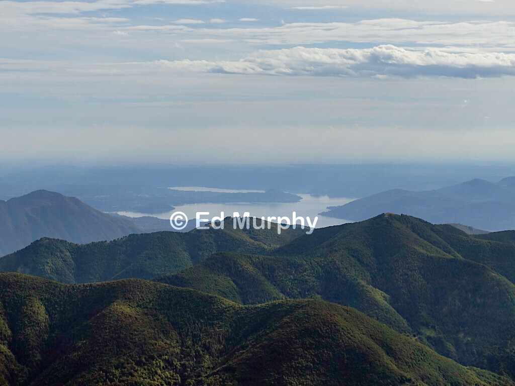 The southern end of Lake Maggiore and the Po Plains from Monte Gridone's summit